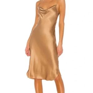 Nili Lotan Cowl Necklace Brown Silk Slip Dress